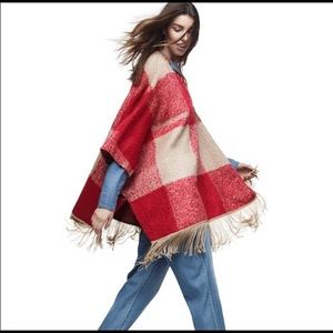 Adam Lippes For Target red tan pullover poncho fall winter outerwear layering